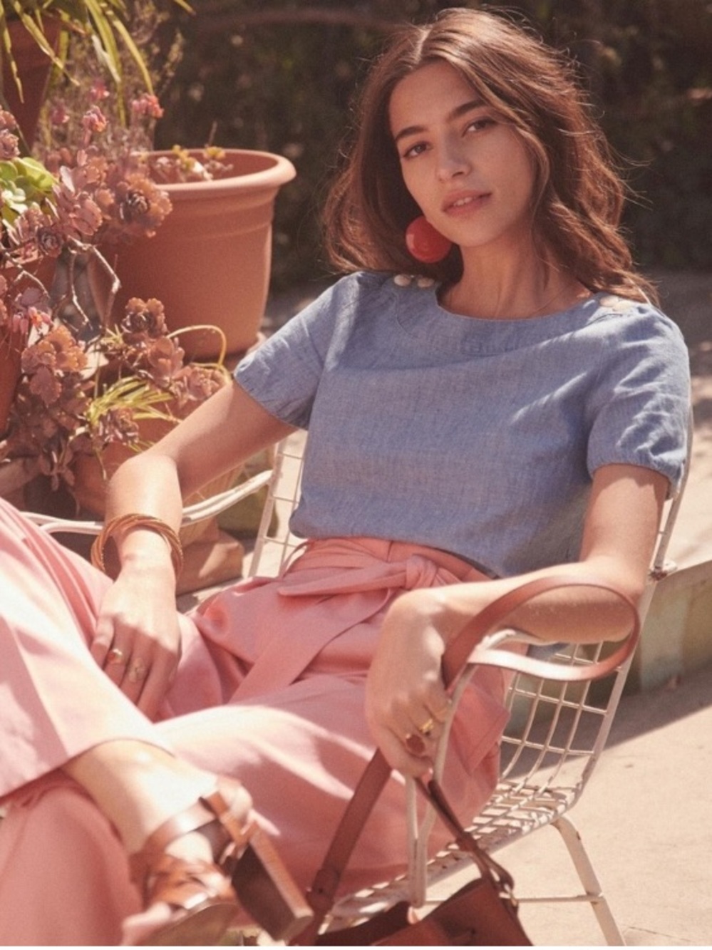 Sézane Octavie Chambray Linen Blend Blouse - EU/38 - US/6